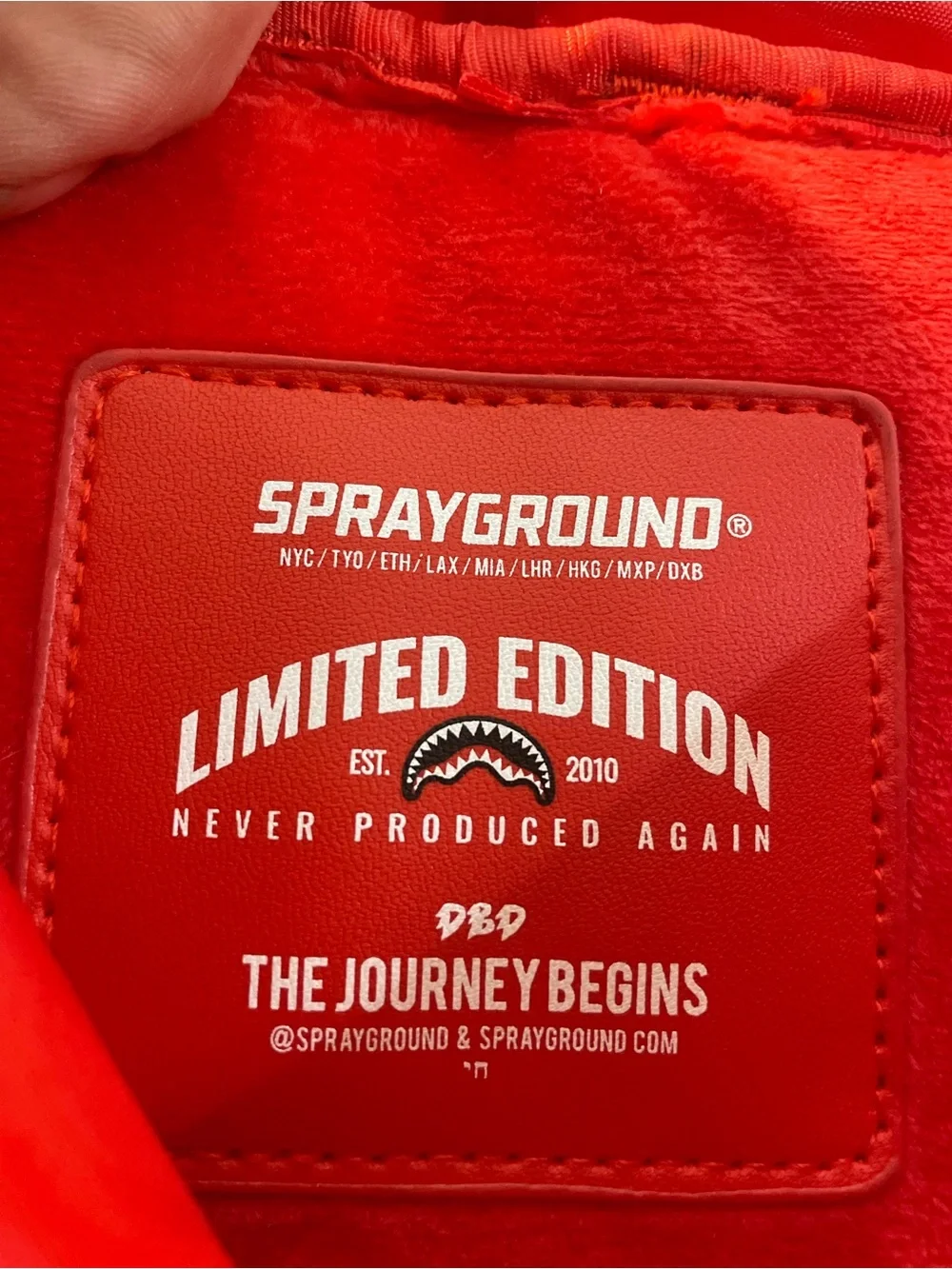 Sprayground Metallic Silver Logo Backpack with Red Accents